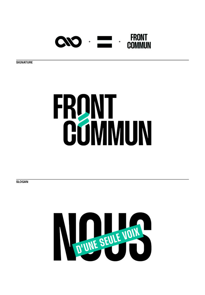 Logo et signature du logo qui représente un noeud entre les mots "Front" et "commun"